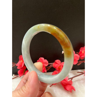 55.1mm老三彩翡翠方鐲 附台灣大證 天然翡翠A貨