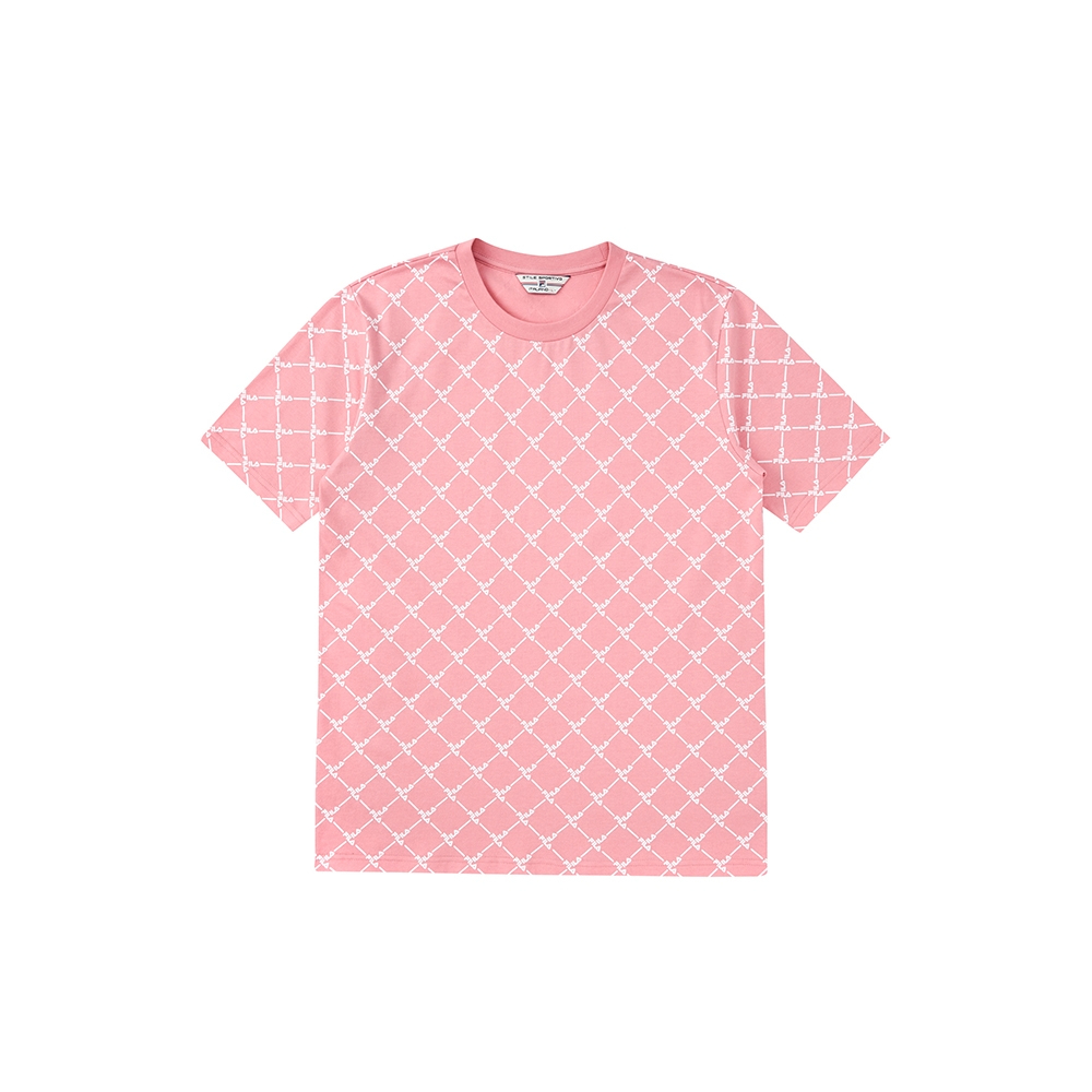 FILA  舞臨盛會 中性 短袖滿版老花T恤 粉色 1TEX-1400-PK【KAORACER】
