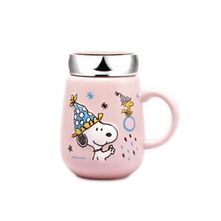 🇯🇵 正版 Snoopy 史努比 附蓋陶瓷杯 杯子 茶杯 陶瓷蓋杯 水杯 馬克杯 陶瓷杯 杯蓋 粉色 質感 夢幻