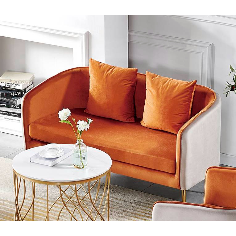 【萊夫家居】JF-174-2：橘色雙人布沙發【台中家具】絨布沙發 二人沙發 造型沙發 北歐風沙發 設計款 雙人椅
