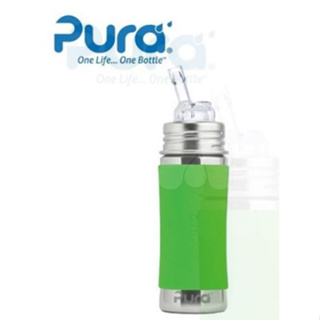 全新 美國 Pura 304不鏽鋼吸管隨手杯325ML 水樣綠( 附保護套)