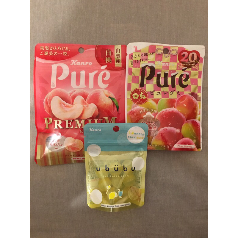 Kanro Pure PREMIUM 山梨產白桃流心軟糖 水蜜桃軟糖 梅子 20週年 ububu 蜂蜜檸檬蘇打