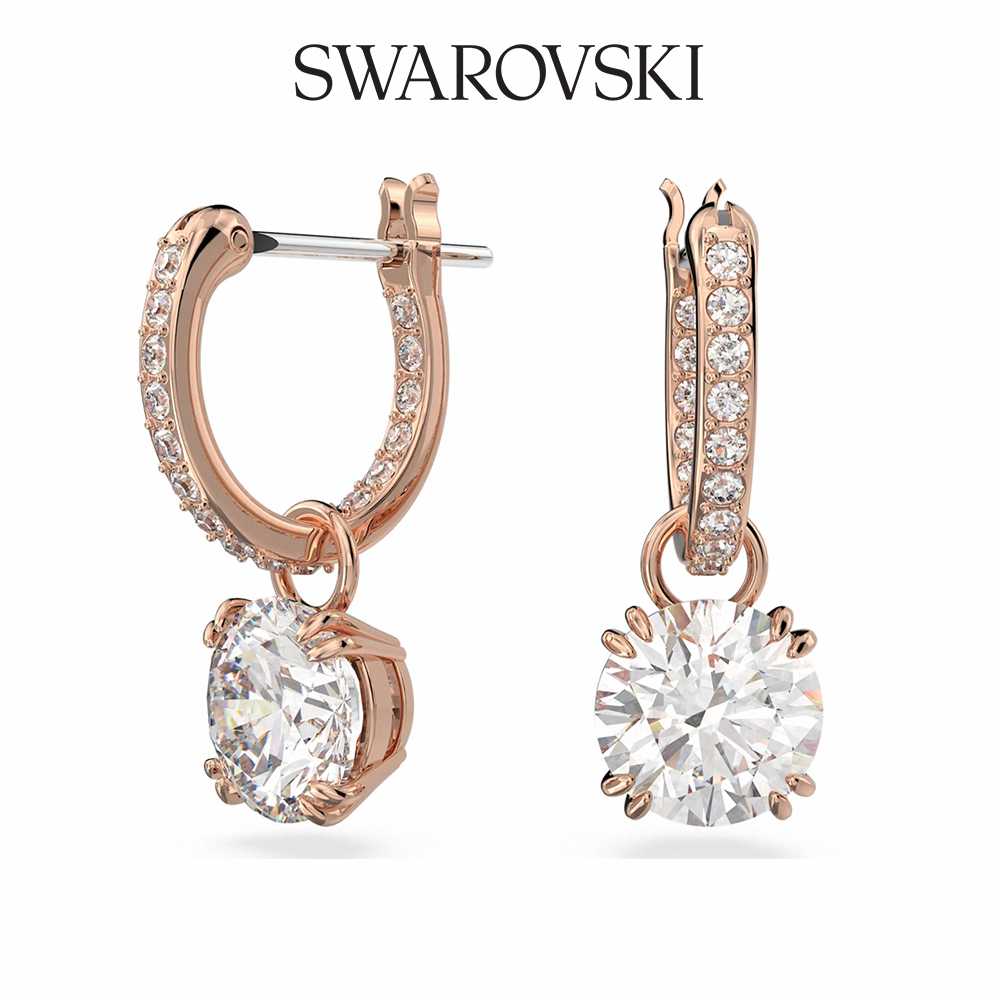 SWAROVSKI 施華洛世奇Stilla 水滴形耳環, 圓形切割, 白色, 鍍玫瑰金色調