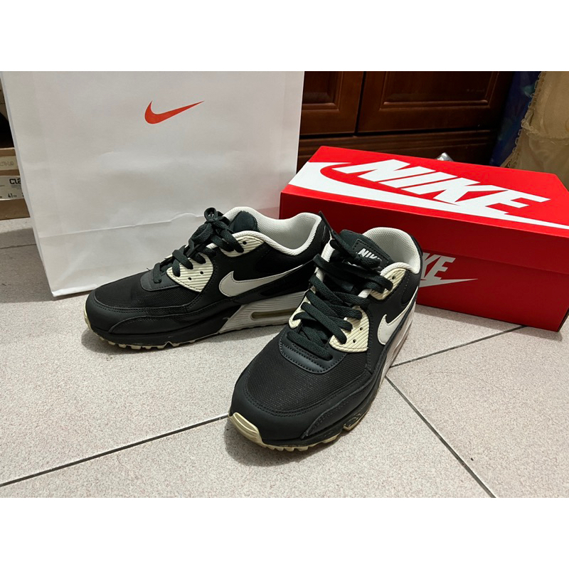 二手 NIKE WMNS AIR MAX 90 黑白 皮革 復古 慢跑鞋 男鞋 熊貓 尺寸US 8.5