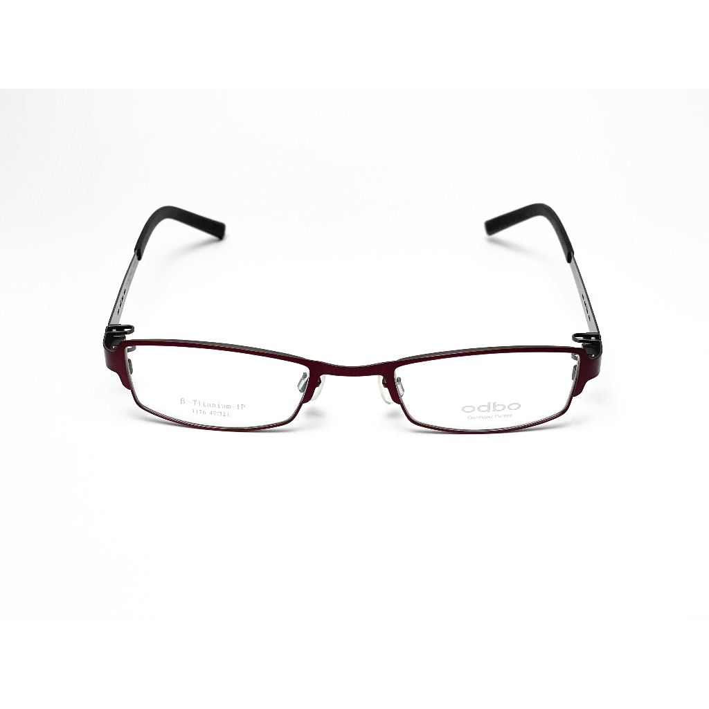 【全新特價】odbo 鈦金屬光學眼鏡鏡框 1176 C36 亮酒紅色 輕量化無螺絲設計