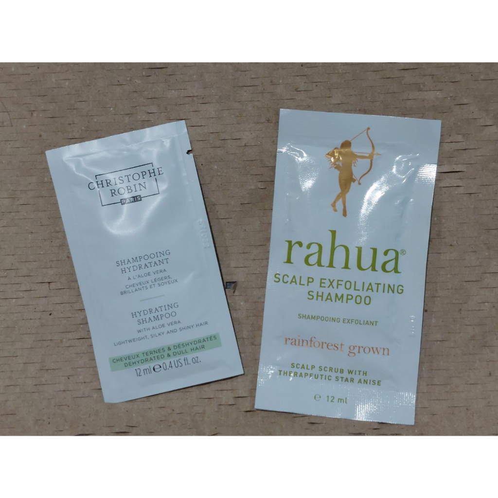 rahua 神奇酵素頭皮淨化洗髮精(12ml)、Christophe Robin 蘆薈保濕修護洗髮露 (12ml)
