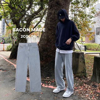 【bacon】現貨！🇰🇷韓國 2色 長褲 丹寧 寬鬆 牛仔褲 寬褲 直筒褲 重磅 硬挺 淺藍 休閒長褲