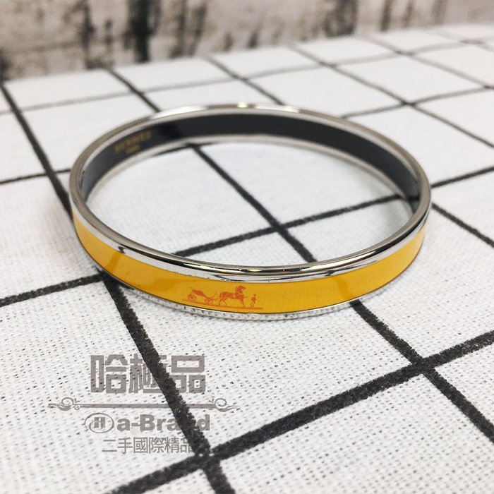 【哈極品】二手品《HERMES 經典黃銀 細版 馬車LOGO 琺瑯手環/手飾》