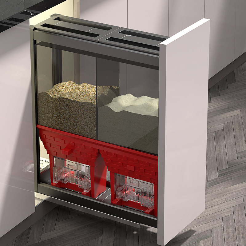 家用櫥櫃米桶嵌入式廚房收納箱抽屜式置米箱置物箱廚房收納