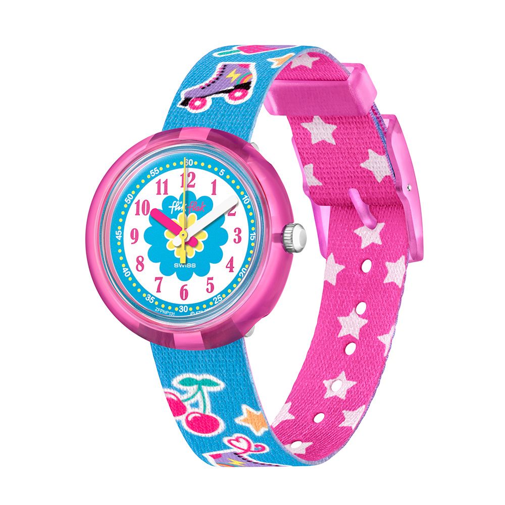【FlikFlak】兒童手錶 熱情滑輪 DISCO POP (31.85mm) 瑞士錶 兒童錶 編織錶帶 FPNP131