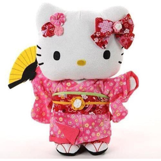日本正版 凱蒂貓 Hello kitty 人形和服 絨毛娃娃M 拍照玩偶娃娃 擺飾 絨毛娃娃 玩偶 布偶 生日禮物