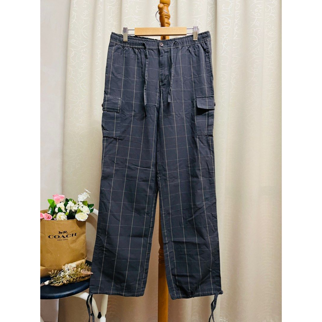 原價1580 專櫃STOCKTON jeans 純棉格紋綁繩束口褲 工裝褲L