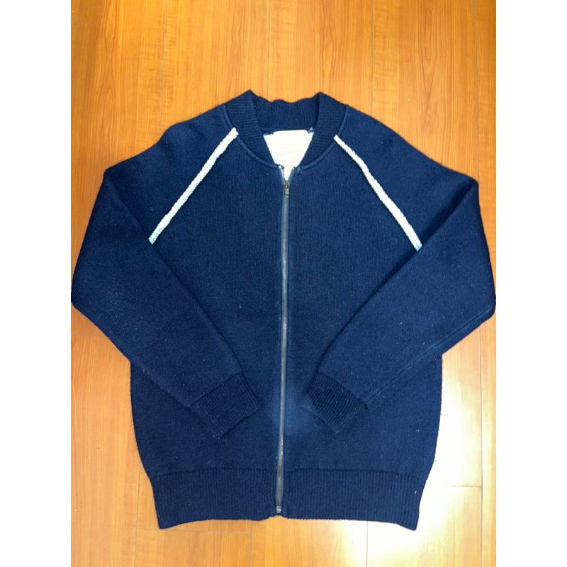 Wool Navy coach jacket 羊毛外套 棒球外套 針織毛衣 vintage 韓國選貨 正韓 簡約