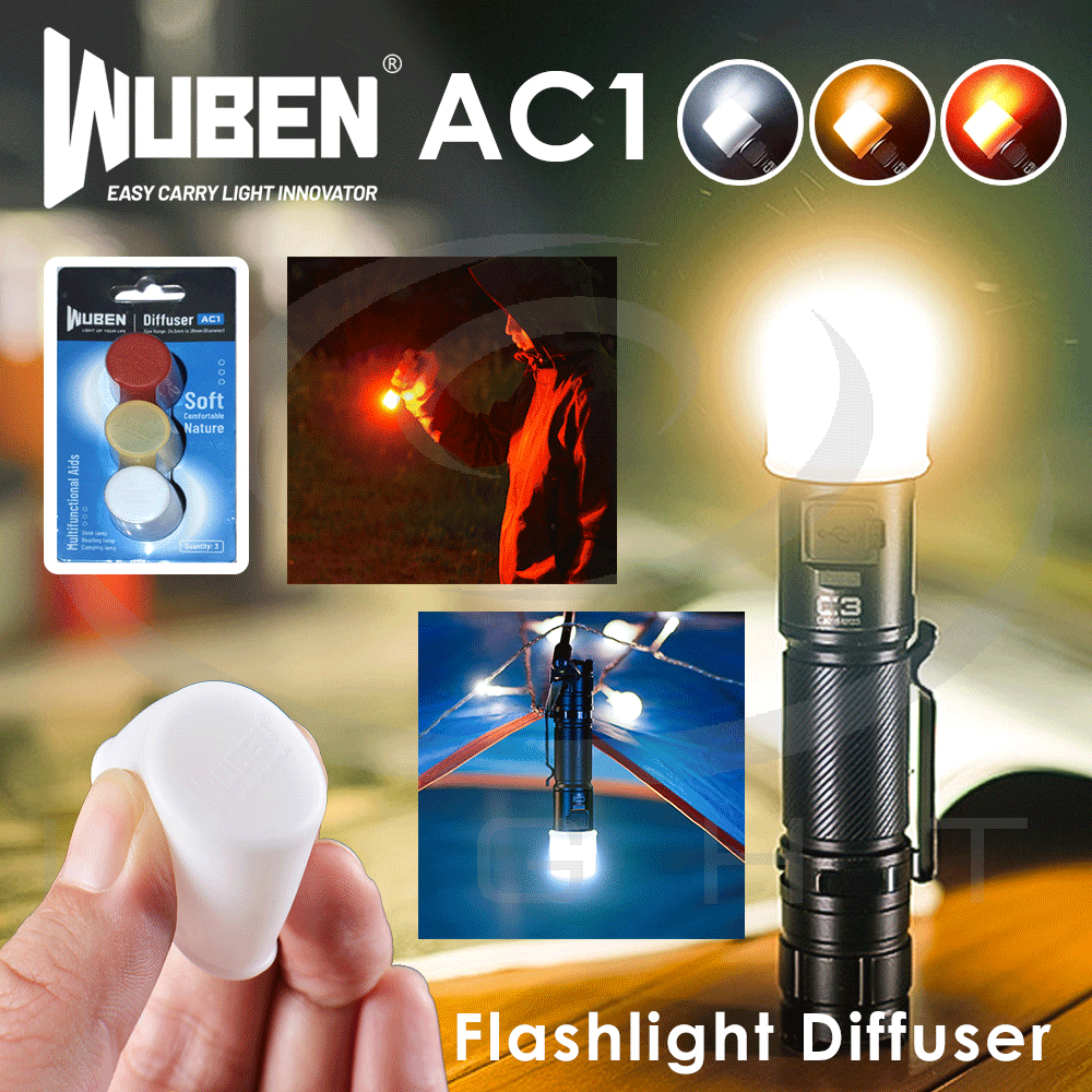 【錸特光電】WUBEN AC1 白色 紅色 黃色 柔光罩 適 C3 手電筒 頭直徑24.5至26mm 螢火蟲手電筒 紅光