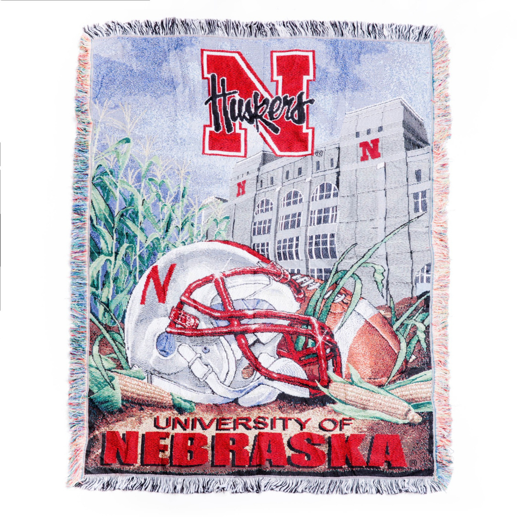 Nebraska Huskers 美式足球 針織毯 二手 古著 Vintage 地毯 地墊 掛毯 居家裝飾
