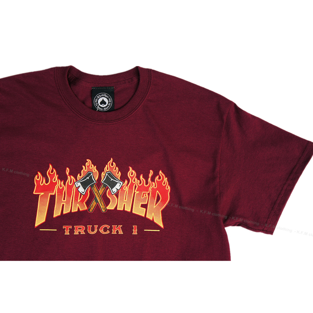 【 K.F.M 】THRASHER TRUCK 1 TEE 40周年合作款 西岸風格 美國圓筒Tee 短T 短袖 酒紅色