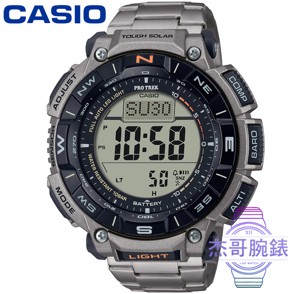 【杰哥腕錶】CASIO卡西歐 PROTREK 多功能太陽能登山鈦金屬錶-黑X灰 / PRG-340T-7 (台灣公司貨)