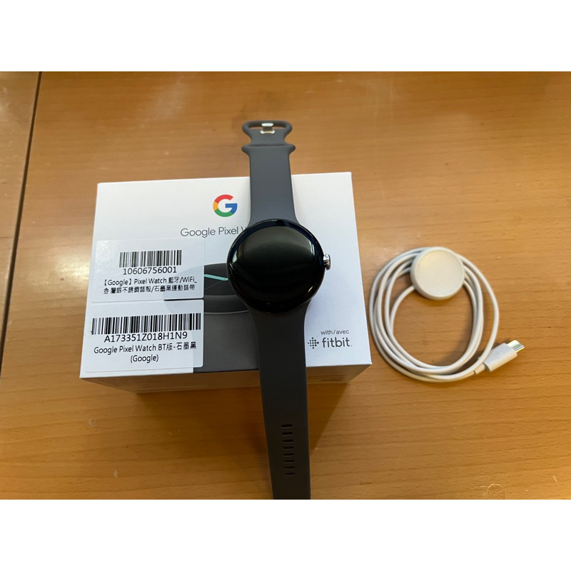Google Pixel Watch 二手 金屬銀不銹鋼錶殼/石墨黑運動錶帶