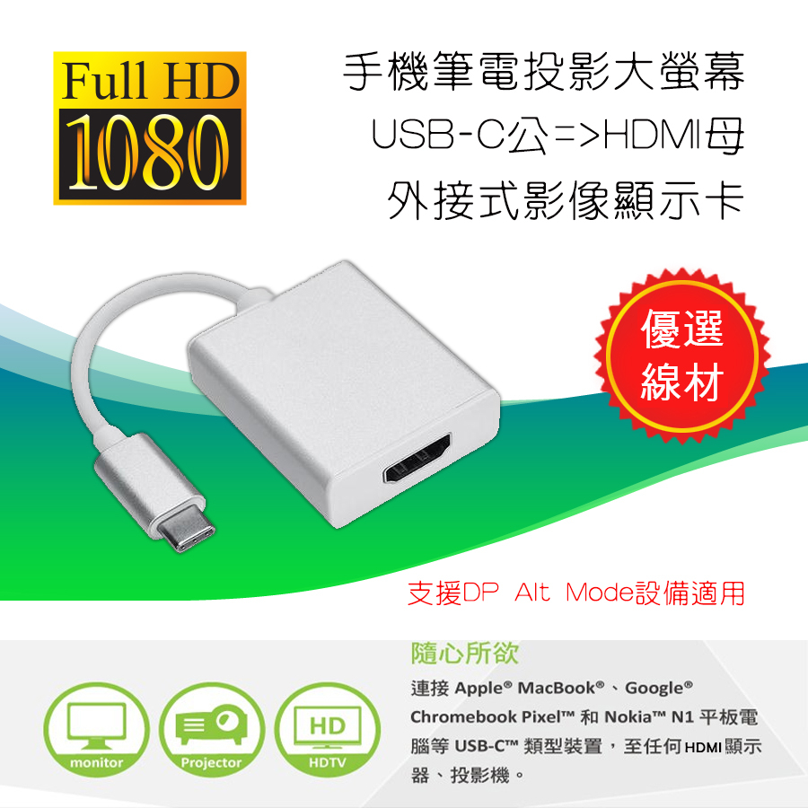 PC-48 USB影像傳輸轉接器 USB3.1 Type-C 公 轉 HDMI 母 單向 影音轉換線 外接顯示卡