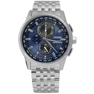 CITIZEN / 光動能 萬年曆 電波錶 日期 不鏽鋼手錶 藍黑色 / AT8110-61L / 42mm