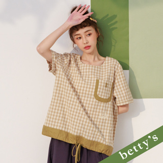 betty’s貝蒂思(21)格子布口袋拚色上衣(卡其)