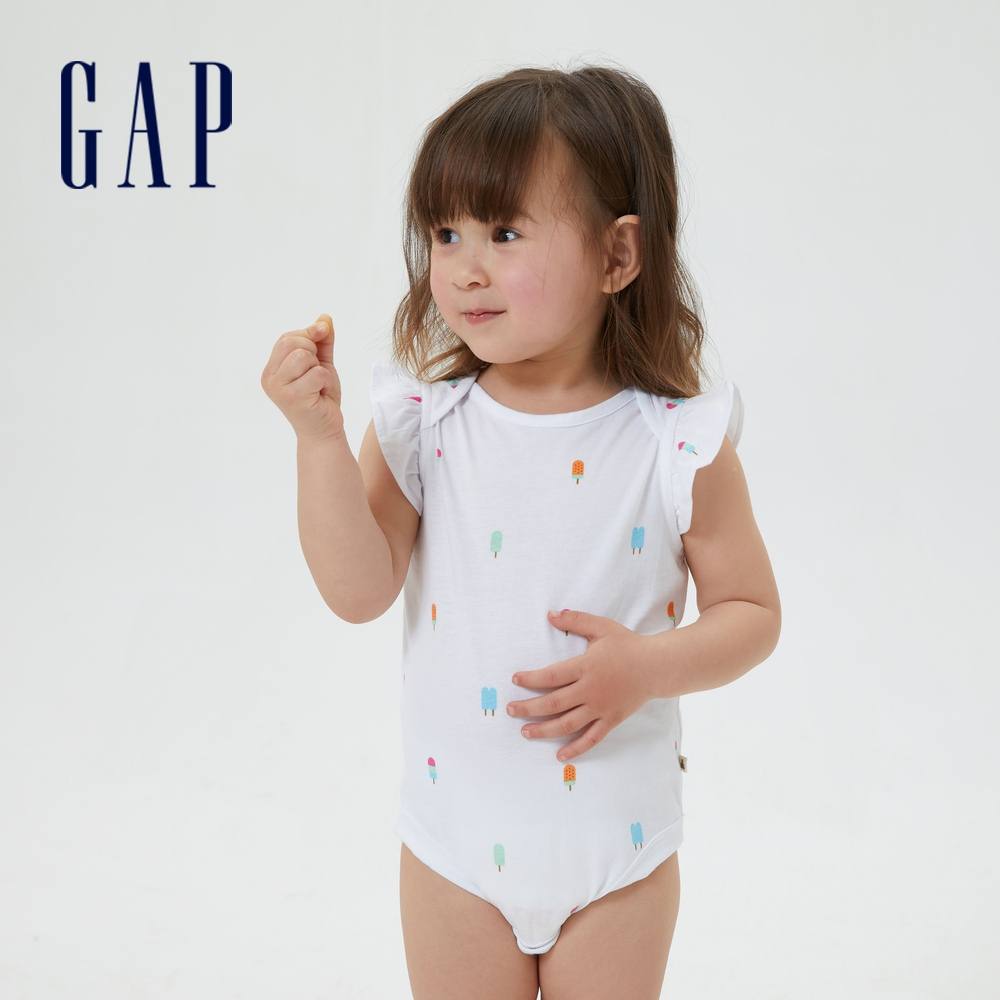 Gap 嬰兒裝 荷葉邊短袖包屁衣 布萊納系列-冰淇淋印花(600535)