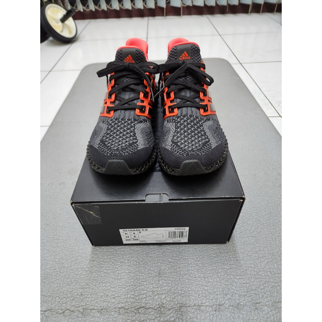 ADIDAS ULTRA 4D 5.0 慢跑鞋 G58159 黑灰橘紅色US8.5號26.5公分