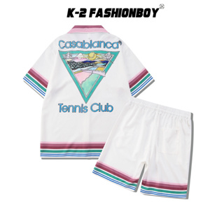【K-2】三角形 富士山 網球 撞色 套裝 短袖襯衫 短褲 寬鬆 休閒 網球社 個性 特色套裝 墨西哥【ACA43】