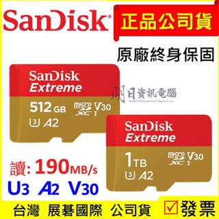 附發票 SanDisk Extreme A2 512G 1TB microSDXC U3 手機 相機 平板記憶卡