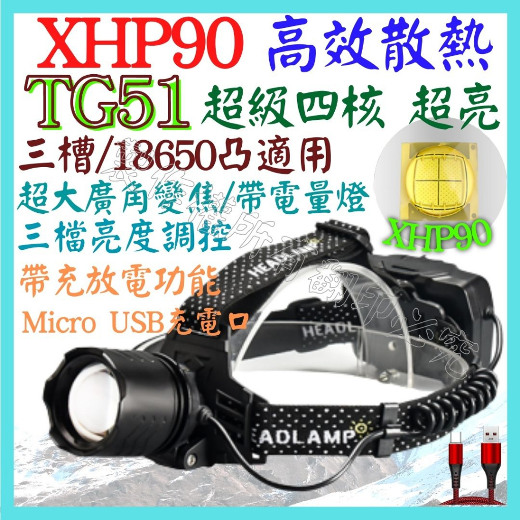 TG51 XHP90 大4核 P90 18650 頭燈 4檔  USB充放電 廣角變焦 P70 工作燈P99 【妙妙屋】