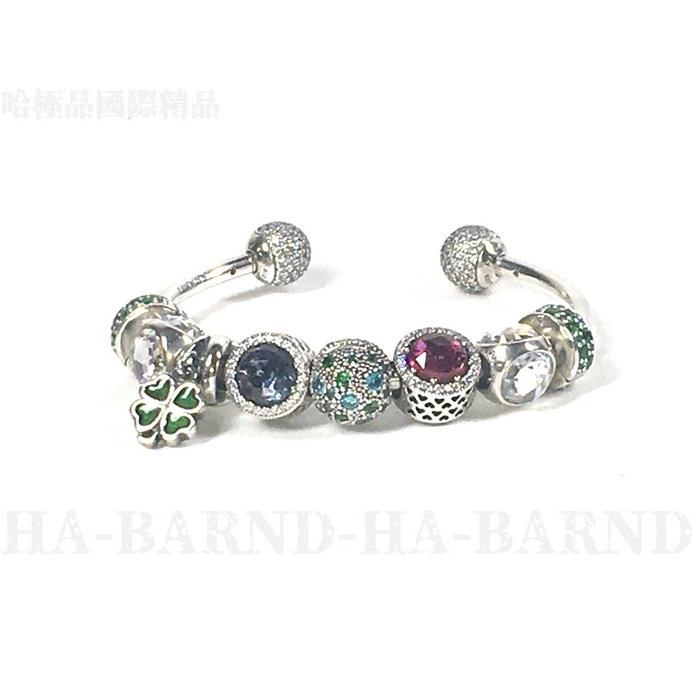 【哈極品】美品《Pandora潘朵拉 925純銀 鑲鑽新款C字 綠色幸運草 寶石 款式 手鐶/手飾/飾品》