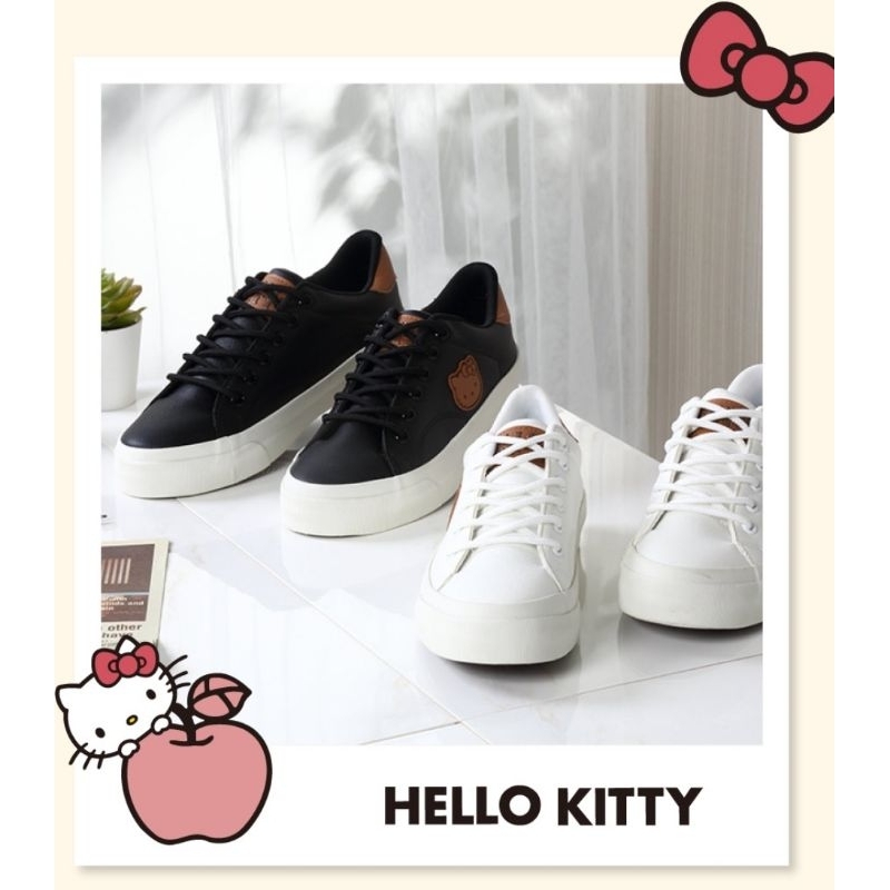HELLO KITTY 台灣製造 艾樂跑女鞋 皮面帆布鞋 黑色 白色 921006