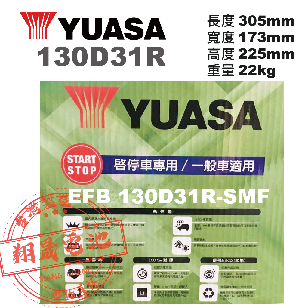 【彰化員林翔晟電池】全新 YUASA湯淺 汽車電池 EFB 130D31R(T110R) 舊品強制回收/工資另計