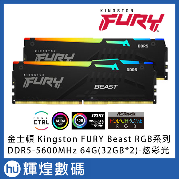 金士頓 Kingston FURY Beast RGB 獸獵者 DDR5 5600 64GB(32GBx2) 電競記憶體