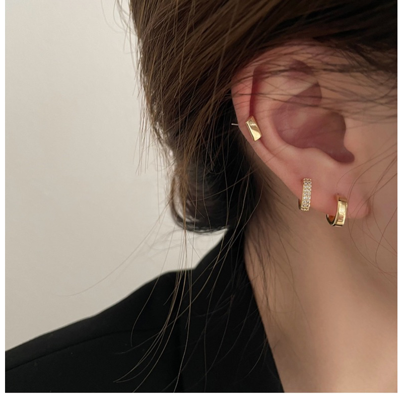 韓系 925銀針 鑲鑽 方塊簡約 金色 六件組 耳環 耳針 耳環 氣質耳環