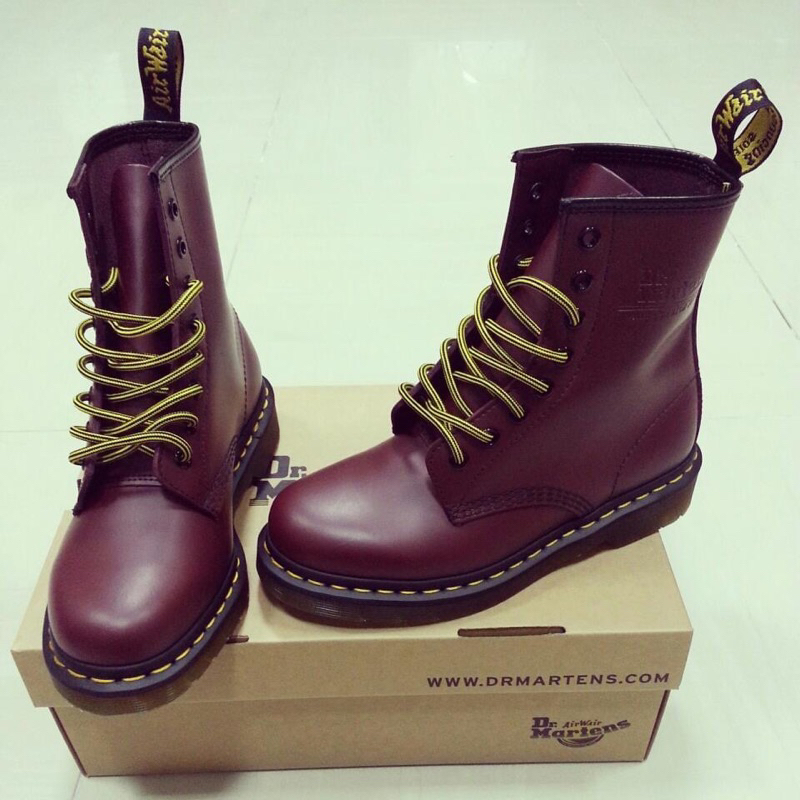 Dr.martens 馬汀 八孔 酒紅色 半高筒靴子 二手 附黑色鞋帶