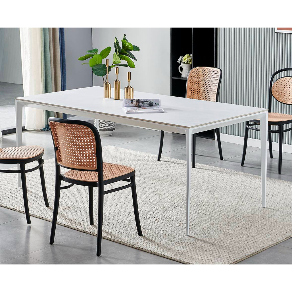 【萊夫家居】JF-410-1：4.6尺白色岩板餐桌【台中家具】純白岩板桌 設計款餐桌 造型餐桌 鋁製腳座 白色餐桌