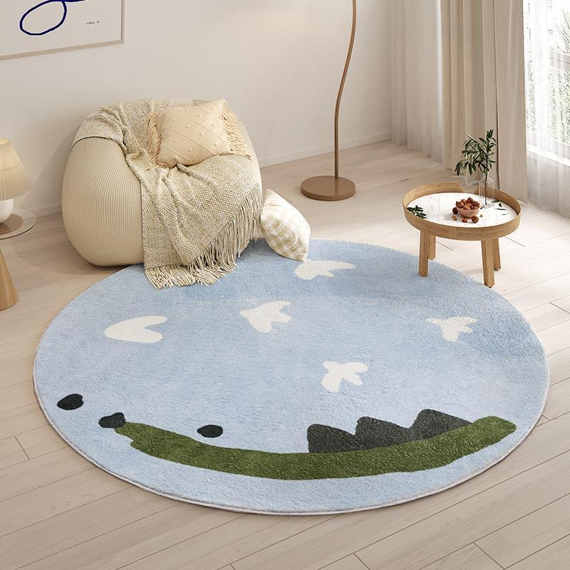 鯨魚不下雨☀ 【預購】藍天綠地毯/圓形地毯/幾何簡約地毯/兒童房間卡通地毯/防滑地墊/臥室地毯