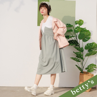 betty’s貝蒂思(21)假兩件拼接打褶洋裝(淺綠)