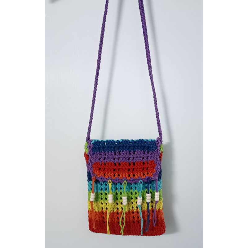 泰國購入 手工彩虹編織拉鍊款肩背包