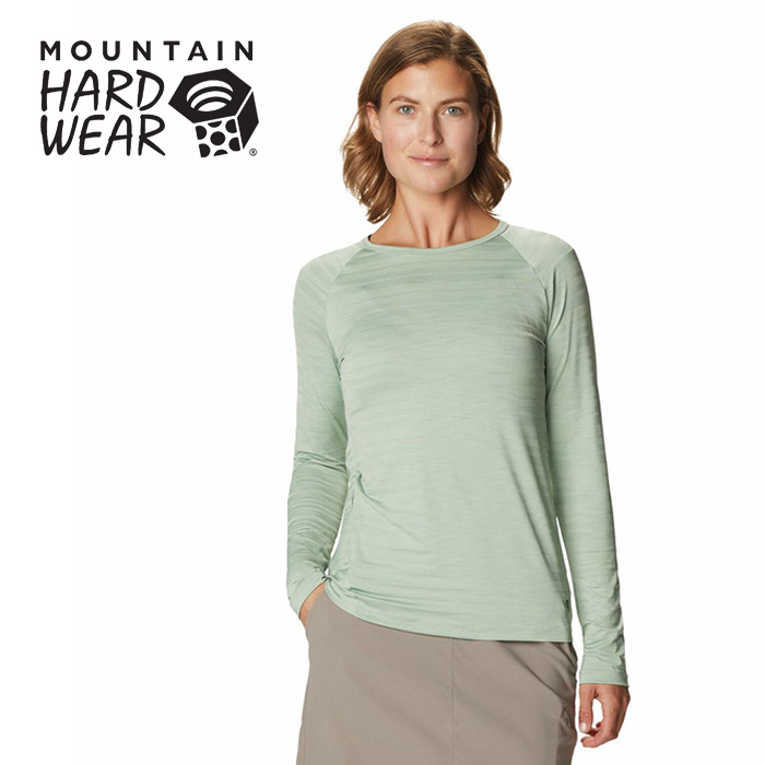 【Mountain Hardwear 美國】Mighty Stripe 防曬長袖排汗衣 女 白厥綠 #1847611