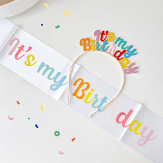 NXS 韓國生日套組 生日髮箍+生日背帶 彩色 派對 皇冠 慶生 生日帽 蛋糕 網紅 水鑽 蠟燭 英文字母