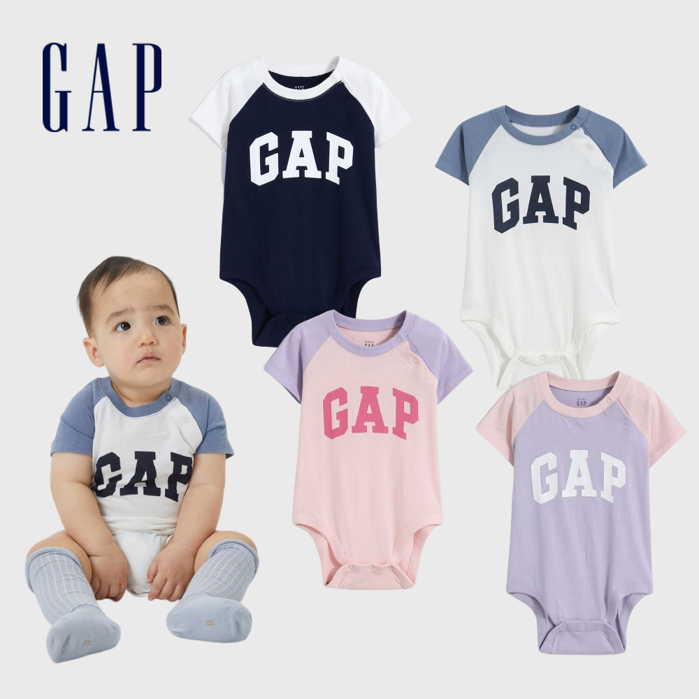 Gap 嬰兒裝 Logo插肩短袖包屁衣 布萊納系列-多色可選(602978)