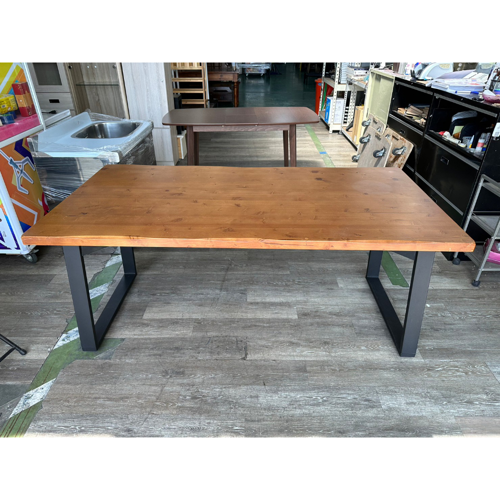 吉田二手傢俱❤全新工業風6尺實木桌 鐵腳 餐桌 會議桌 書桌 辦公桌 工作桌 木頭桌 大桌