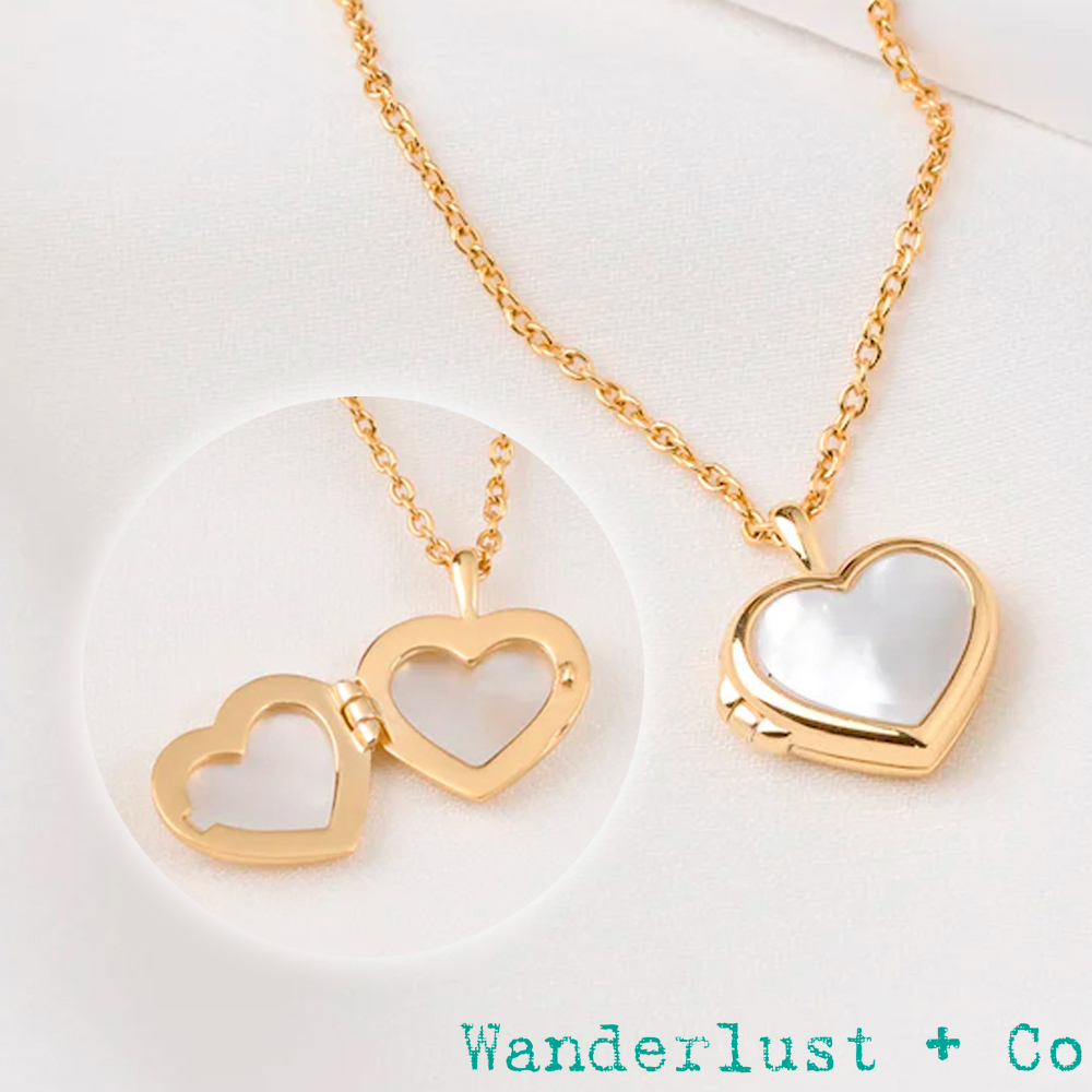 Wanderlust+Co 澳洲品牌 珍珠母貝愛心項鍊 金色相本項鍊 Heart Locket