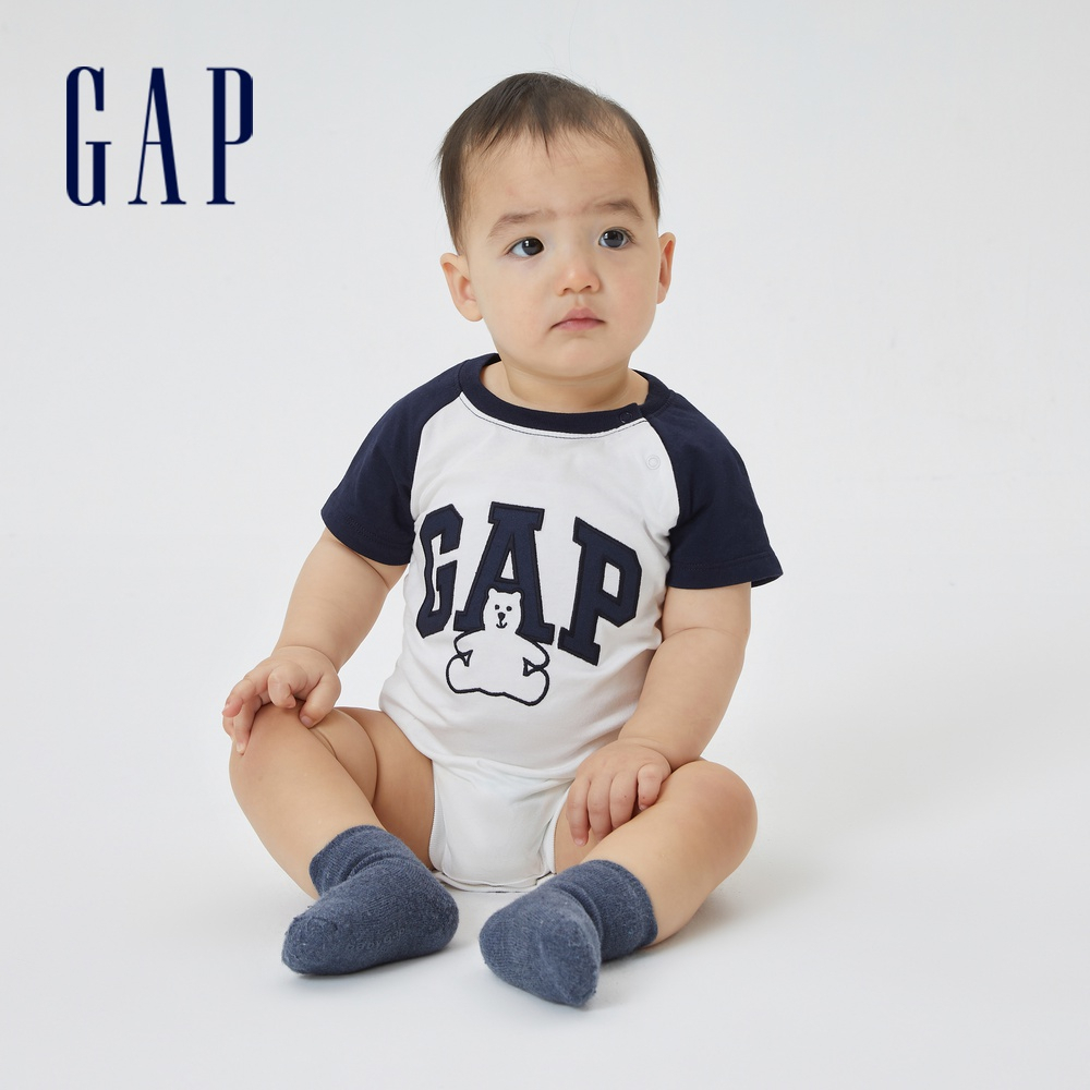 Gap 嬰兒裝 Logo/印花短袖包屁衣 布萊納系列-白色(599643)