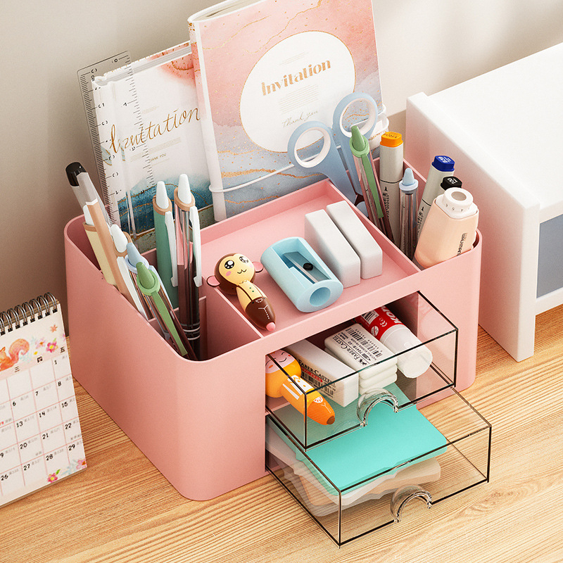 ⭐簡約 創意 透明 抽屜 收納 盒子 兒童 女孩 學生 辦公室 桌面 擺件 筆筒 大容量 物品 分類 分區 方便 裝飾
