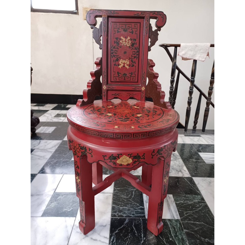 早期收藏 復古稀有紅色木椅