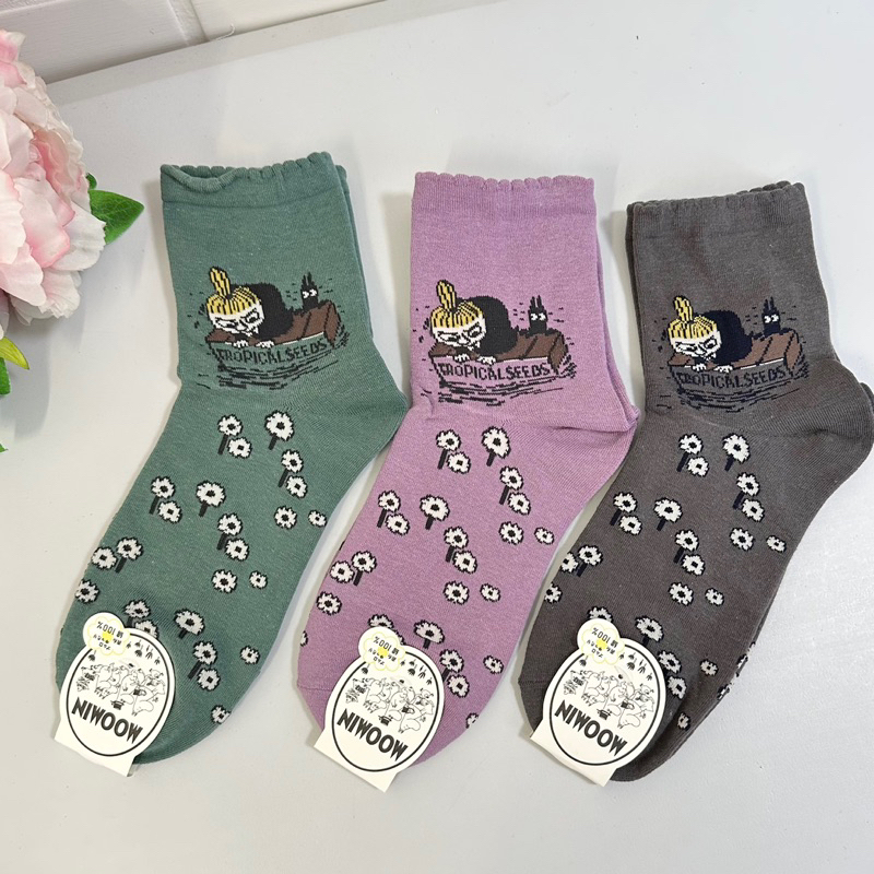 [現貨🇯🇵🔜] MOOMIN 小不點 阿美 純棉 文青 小花朵 中筒襪 日本進口 日本襪子