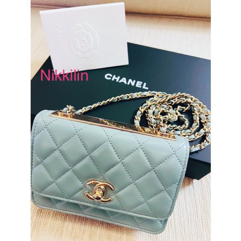 全新復興Sogo購證發票Chanel trendy cc莫蘭迪藍 mini WOC